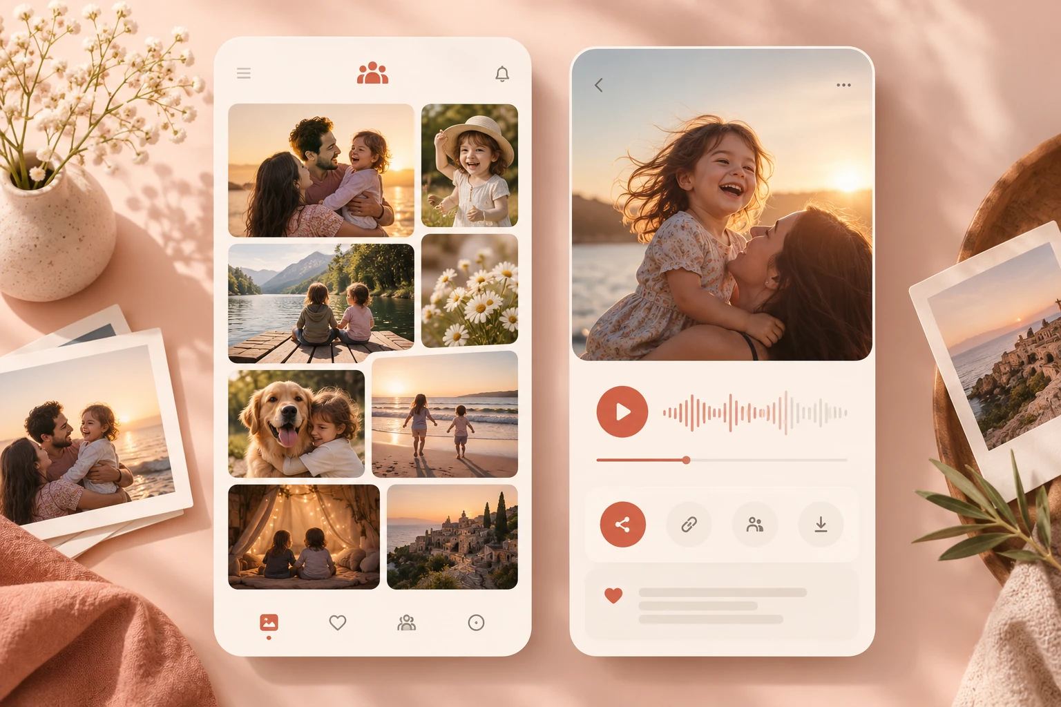 Illustrative family album and memory-sharing mobile interface